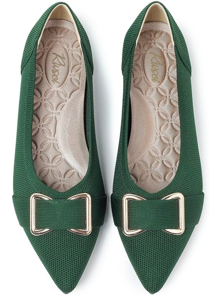 Women's Green Comfortable Knit Ballet Flats Shoes Pointed Toe Dress Shoes